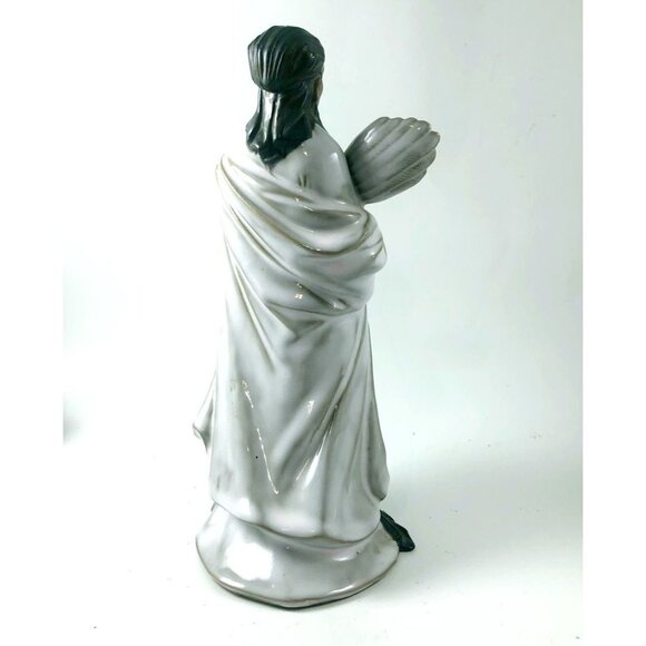 Vintage Shiwan Ceramic Scholar Figurine Handcrafted Chinese Immortal with Fan Sh - Picture 4 of 10